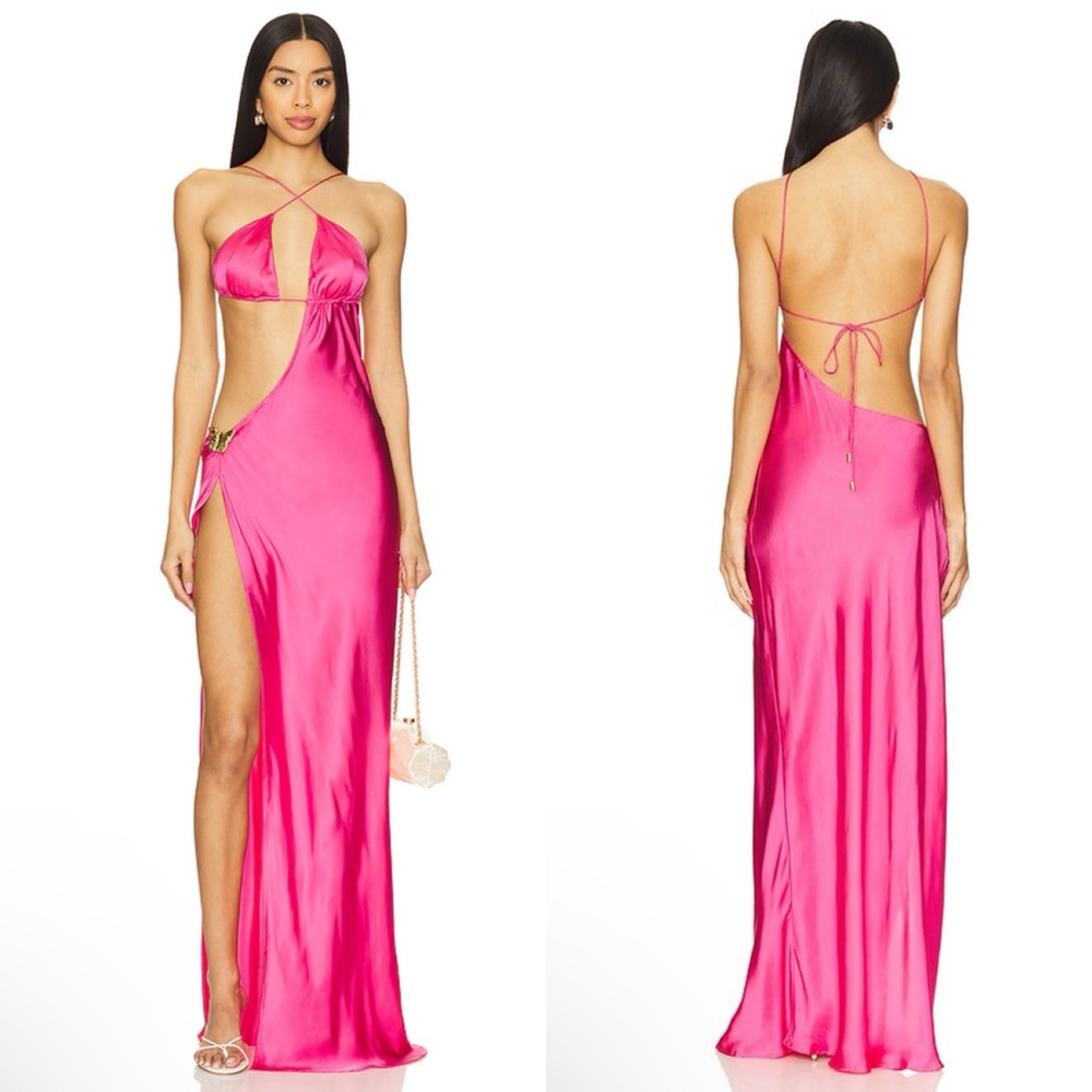 NEW NWT Cin Cin Villa Cutout Maxi Dress In Barbie Pink